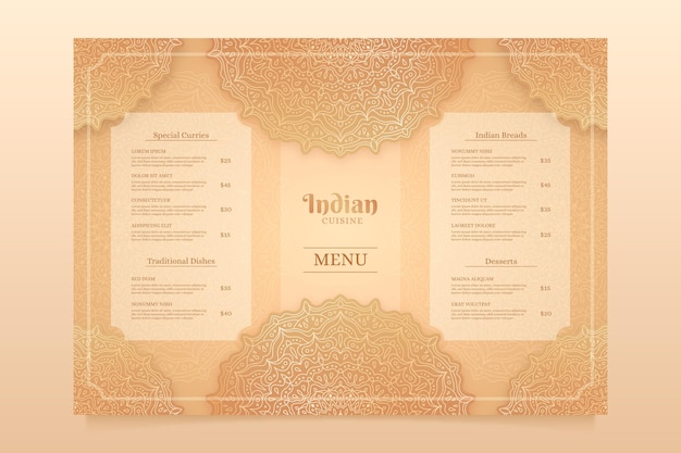 Modelo de design de menu gradiente indiano