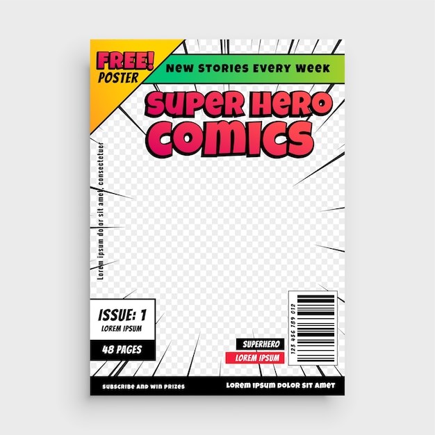 Vetor grátis modelo de design de página de capa de super quadrinhos