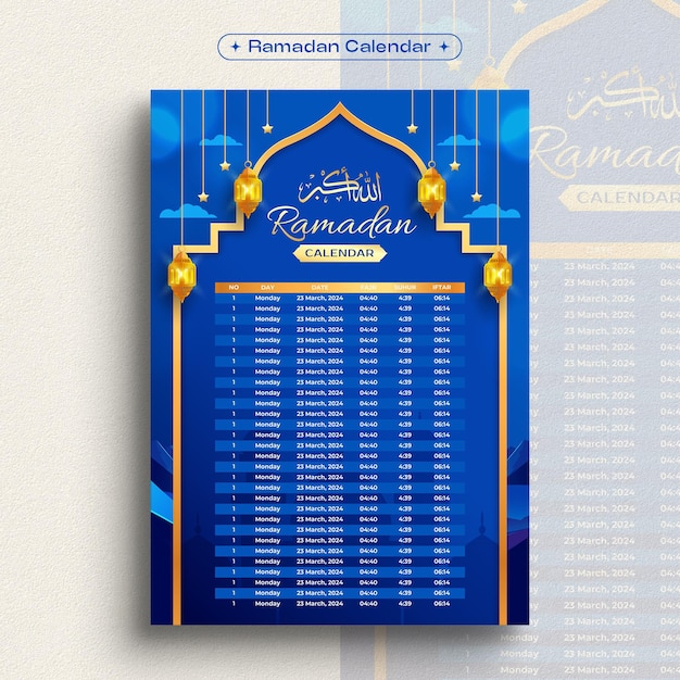 Vetor grátis modelo de design de panfleto de calendário realista do ramadão