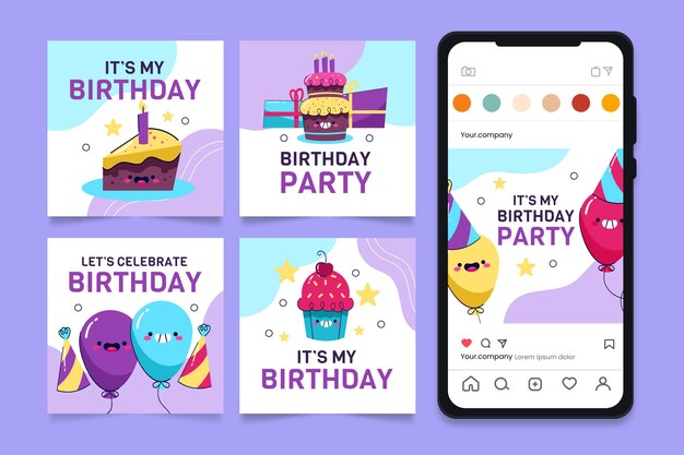 Modelo de design de postagens de aniversário no Instagram