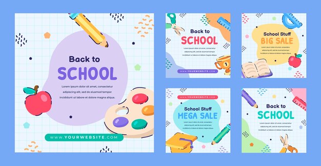 Modelo de design de postagens do instagram de volta às aulas
