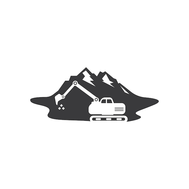 Modelo de design de vetor de logotipo de ícone de montanha de escavadeira Vetor Premium