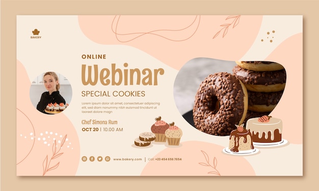 Modelo de design de webinar de padaria desenhada à mão