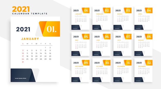 Modelo de design elegante de calendário de negócios moden 2021