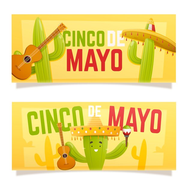 Modelo de design plano cinco de maio banners