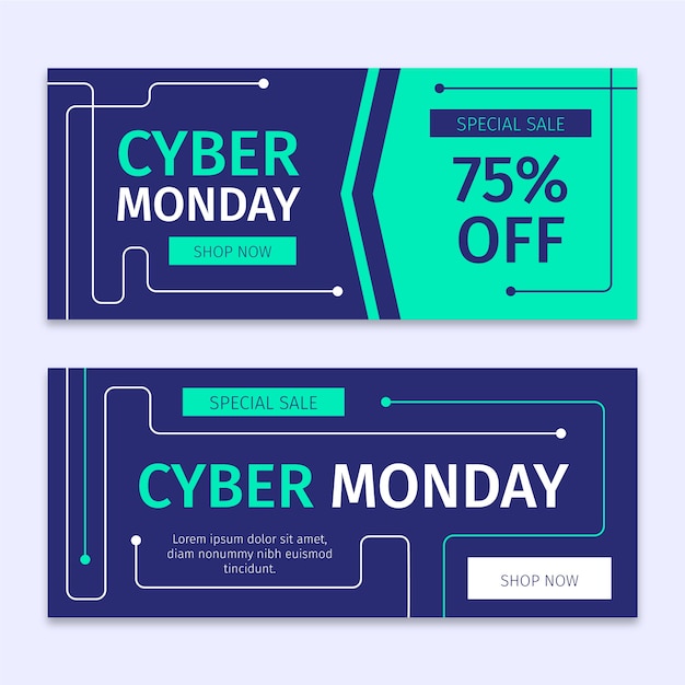 Modelo de design plano cyber segunda-feira banners