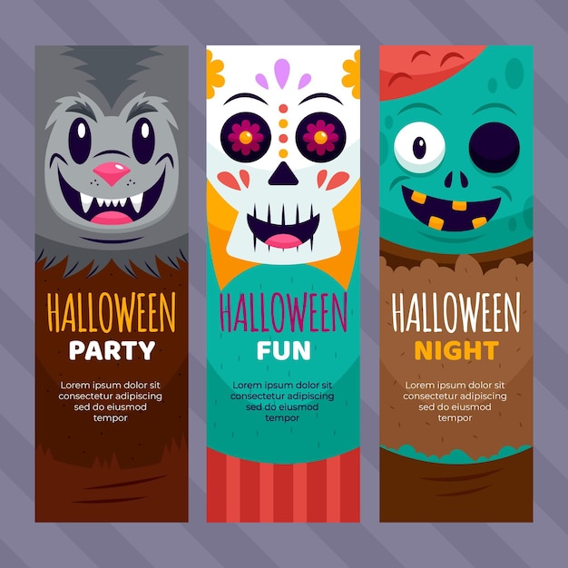 Modelo de design plano de banners de halloween