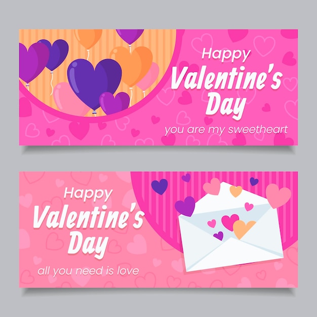 Modelo de design plano de banners para o dia dos namorados
