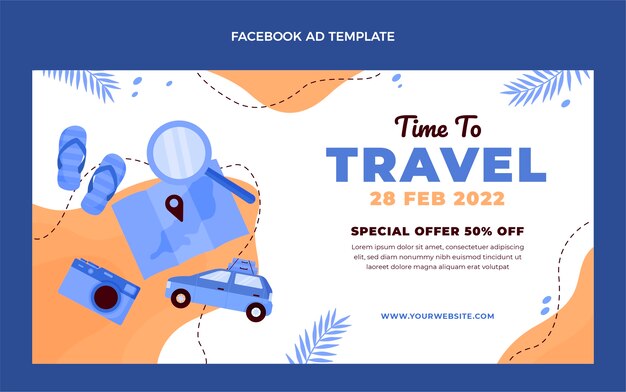 Modelo de design plano de viagens no Facebook