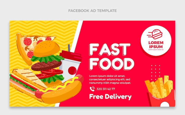 Modelo de design plano para fast food no Facebook