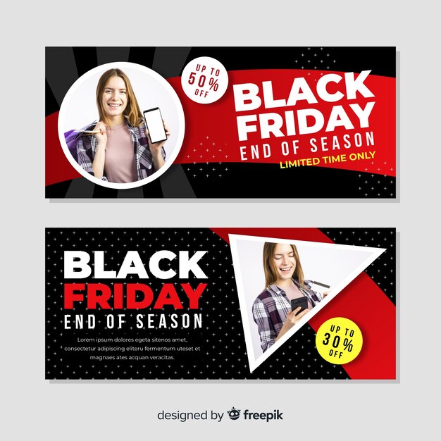 Modelo de design plano preto de banners de sexta-feira