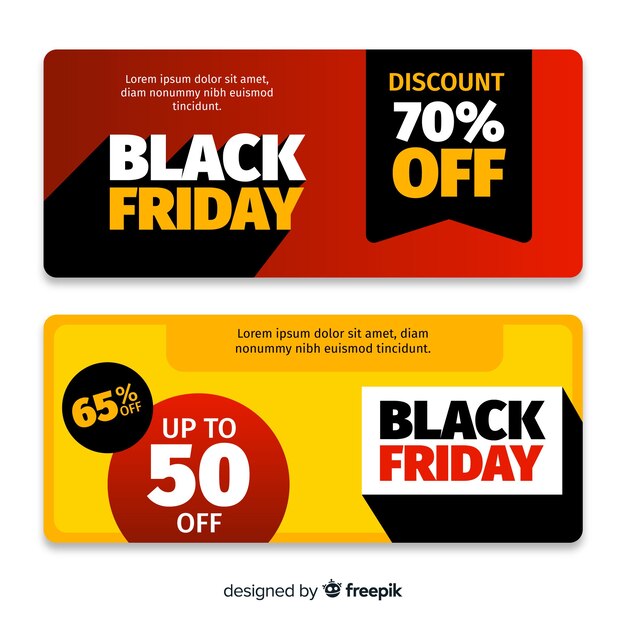 Modelo de design plano preto sexta-feira banners
