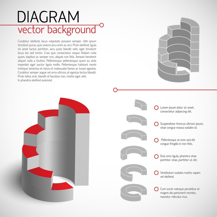 Vetor grátis modelo de diagrama de negócios cinza com campos de texto e descrição de cada peça selecionada