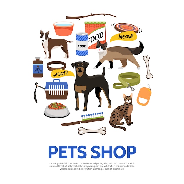 modelo de elementos de pet shop em estilo simples