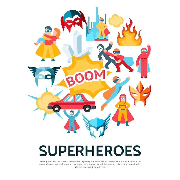 Vetor grátis modelo de elementos de super-heróis em estilo simples