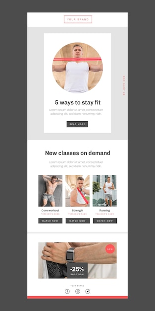Vetor grátis modelo de email de fitness