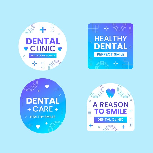Modelo de emblemas de clínica odontológica de design plano