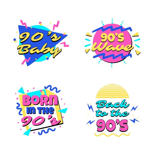 Modelo de emblemas nostálgicos desenhados à mão dos anos 90
