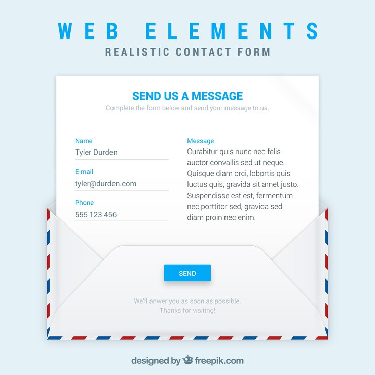 Vetor grátis modelo de envelope e-mail com formulário de contato