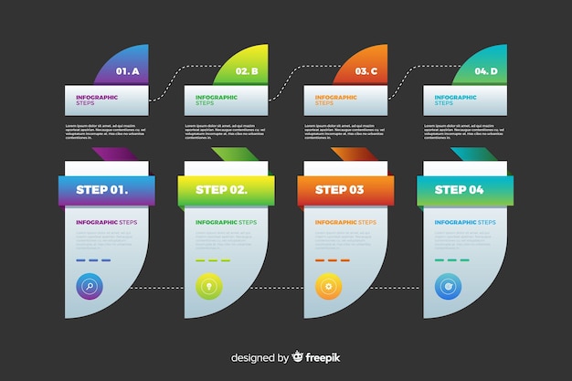 Modelo de etapas de infográfico gradiente