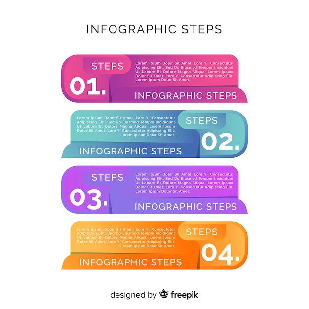 Modelo de etapas de infográfico gradiente