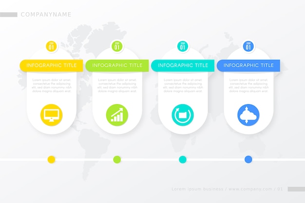 Modelo de etapas infográfico com progresso