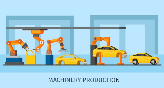 Vetor grátis modelo de fabricação de maquinário automatizado industrial