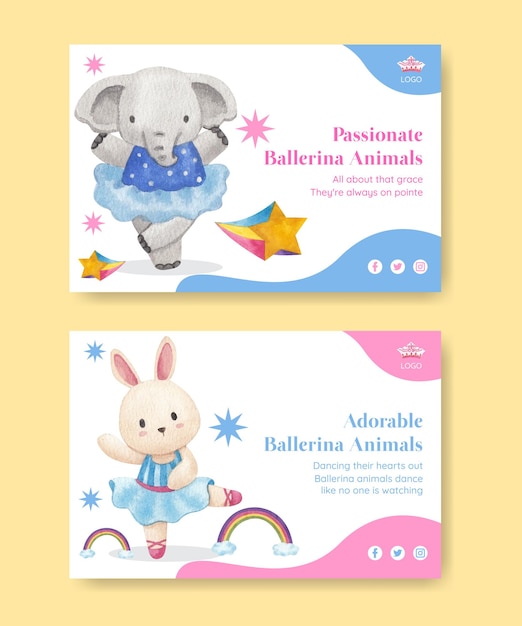 Modelo de facebook com conceito de animais de bailarinas de fadas estilo aquarela