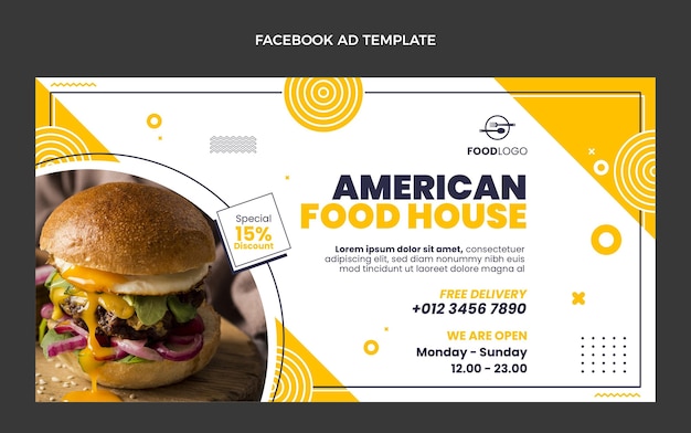 Vetor grátis modelo de facebook de comida americana de design plano