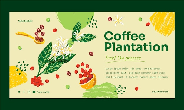 Vetor grátis modelo de facebook de plantação de café desenhado à mão