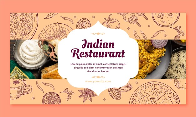 Modelo de facebook de restaurante de comida indiana desenhado à mão