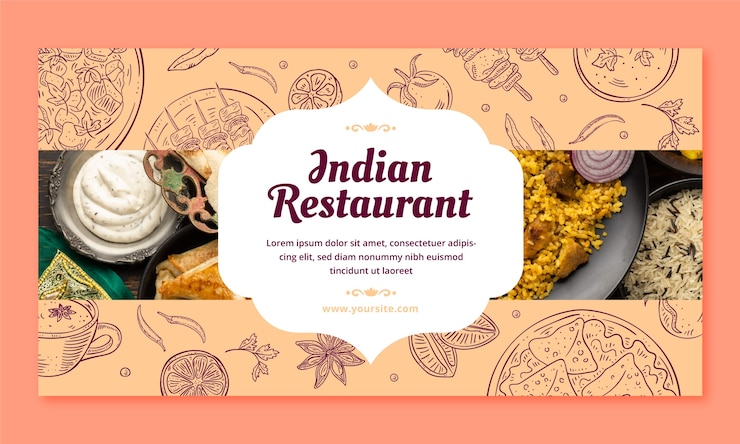 Modelo de facebook de restaurante de comida indiana desenhado à mão
