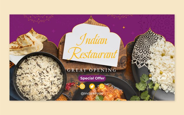 Modelo de facebook de restaurante indiano desenhado à mão