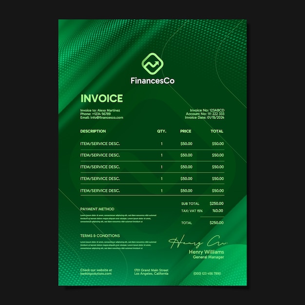 Modelo de fatura conceptual de finanças