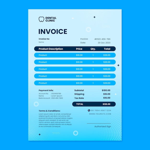 Modelo de fatura de clínica odontológica gradiente