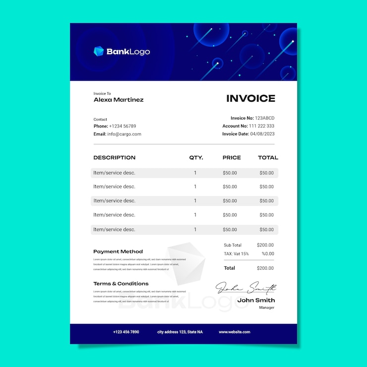 Vetor grátis modelo de fatura para banco e finanças