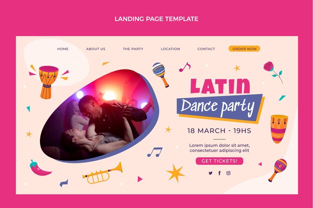 Modelo de festa de dança latina de design plano desenhado à mão