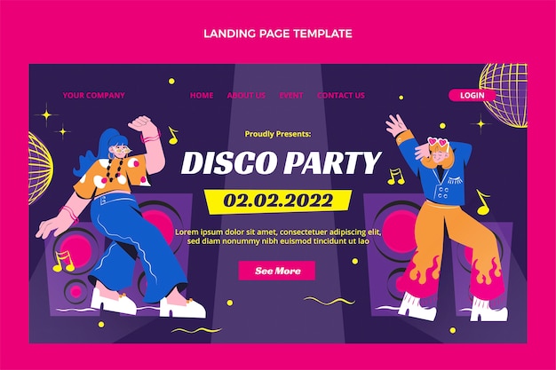 Modelo de festa de discoteca de design plano desenhado à mão