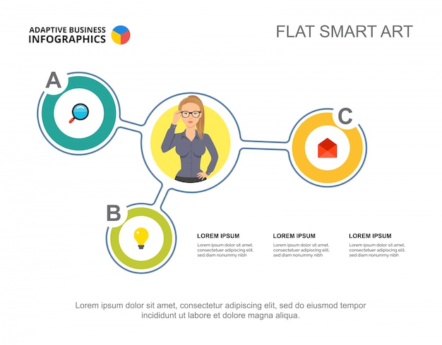 Vetor grátis modelo de fluxograma de três elementos para apresentação. visualização de dados corporativos.