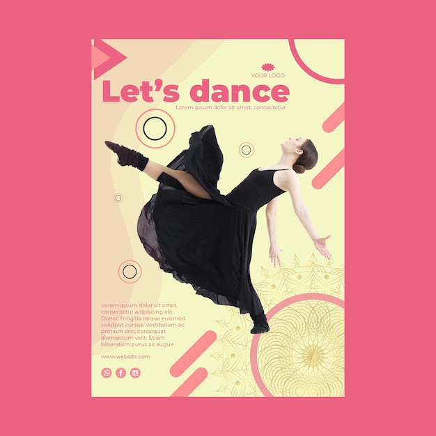 Vetor grátis modelo de flyer para aula de dança a5 com foto