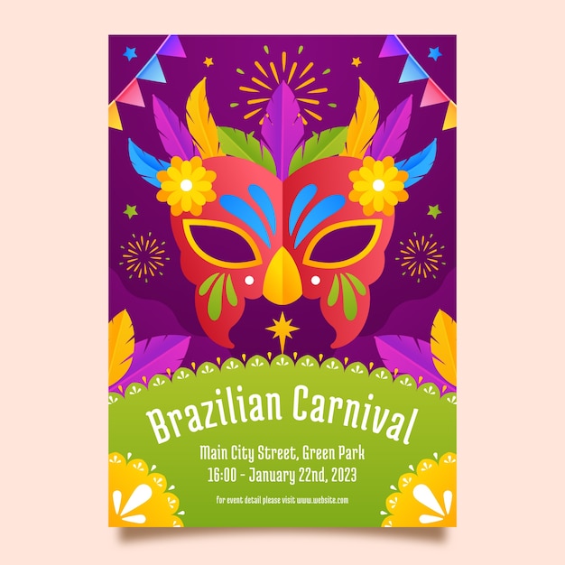 Modelo de flyer vertical gradiente para carnaval brasileiro