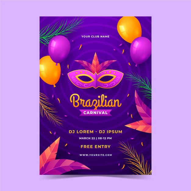 Vetor grátis modelo de flyer vertical gradiente para carnaval brasileiro