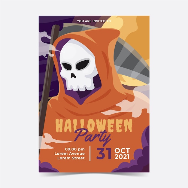 Vetor grátis modelo de flyer vertical para festa plana de halloween