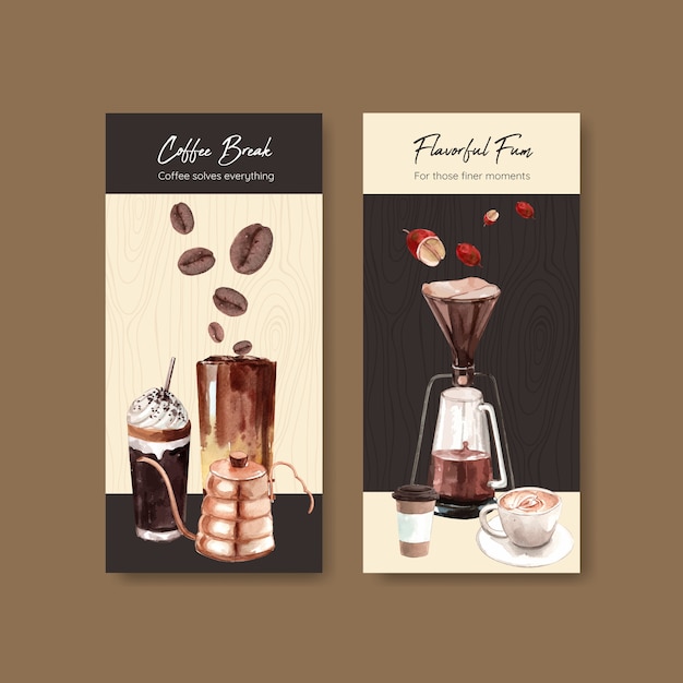 Modelo de folheto com design de conceito de dia internacional do café para propaganda e aquarela de brochura