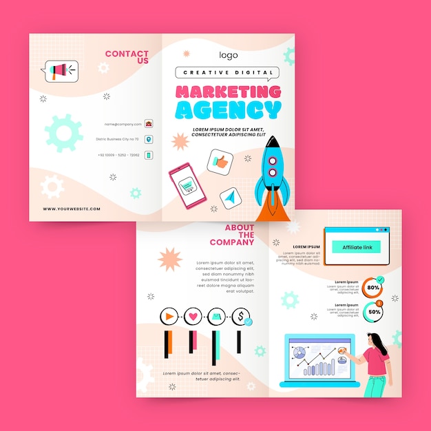 Modelo de folheto de agência de marketing de design plano