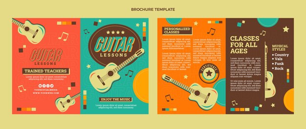 Modelo de folheto de aulas de guitarra vintage plana