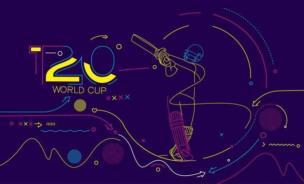 Modelo de folheto de cartaz de campeonato de críquete da copa do mundo T20 design de banner decorado