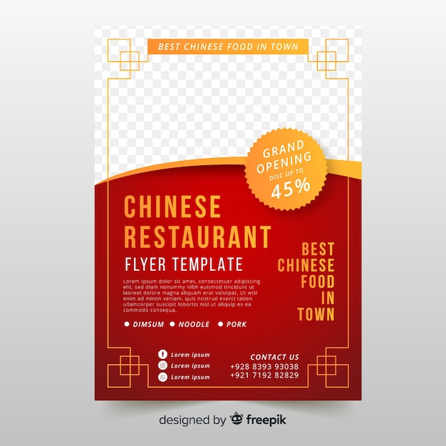 Modelo de folheto de comida chinesa de detalhe dourado