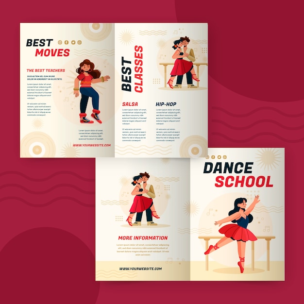 Modelo de folheto de escola de dança de design plano