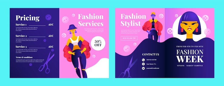 Vetor grátis modelo de folheto de estilista de moda gradiente
